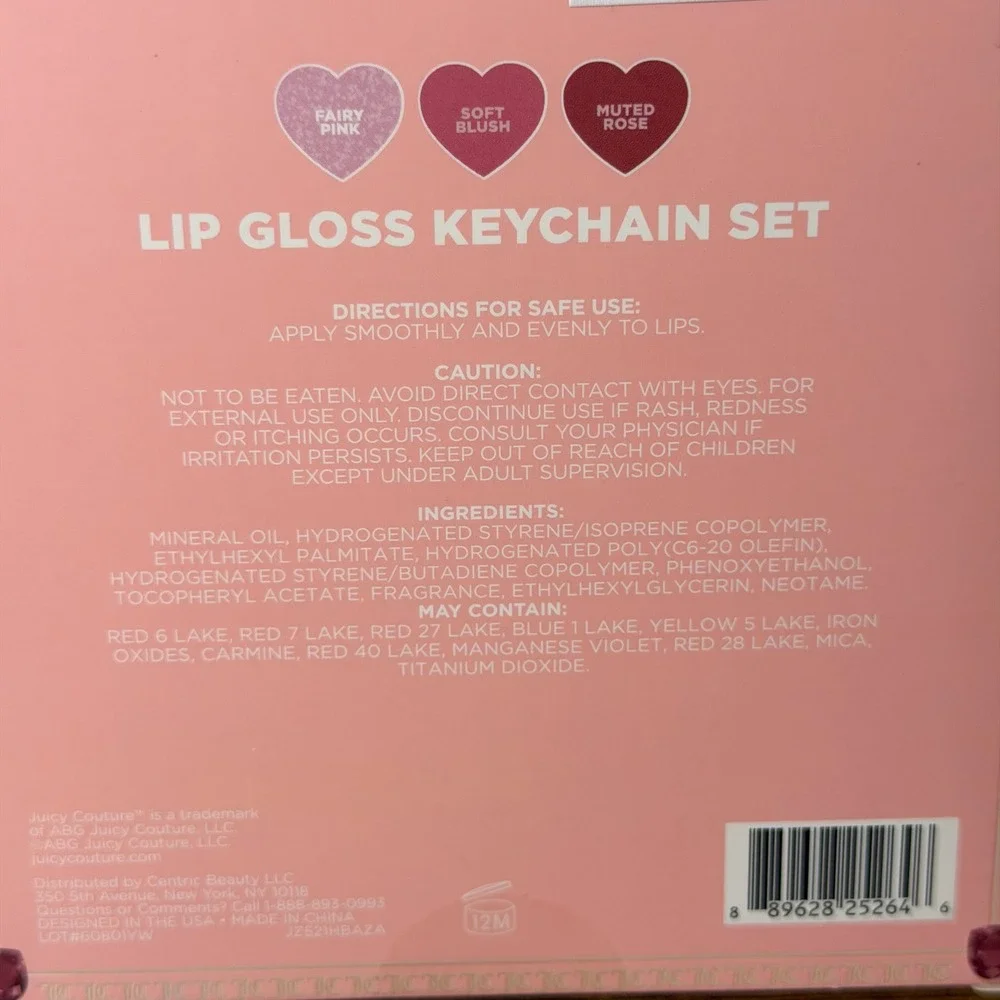New Juicy Couture 3 Pck Lip Gloss Set Charm Makeup Hydrating Cosmetic Keychain